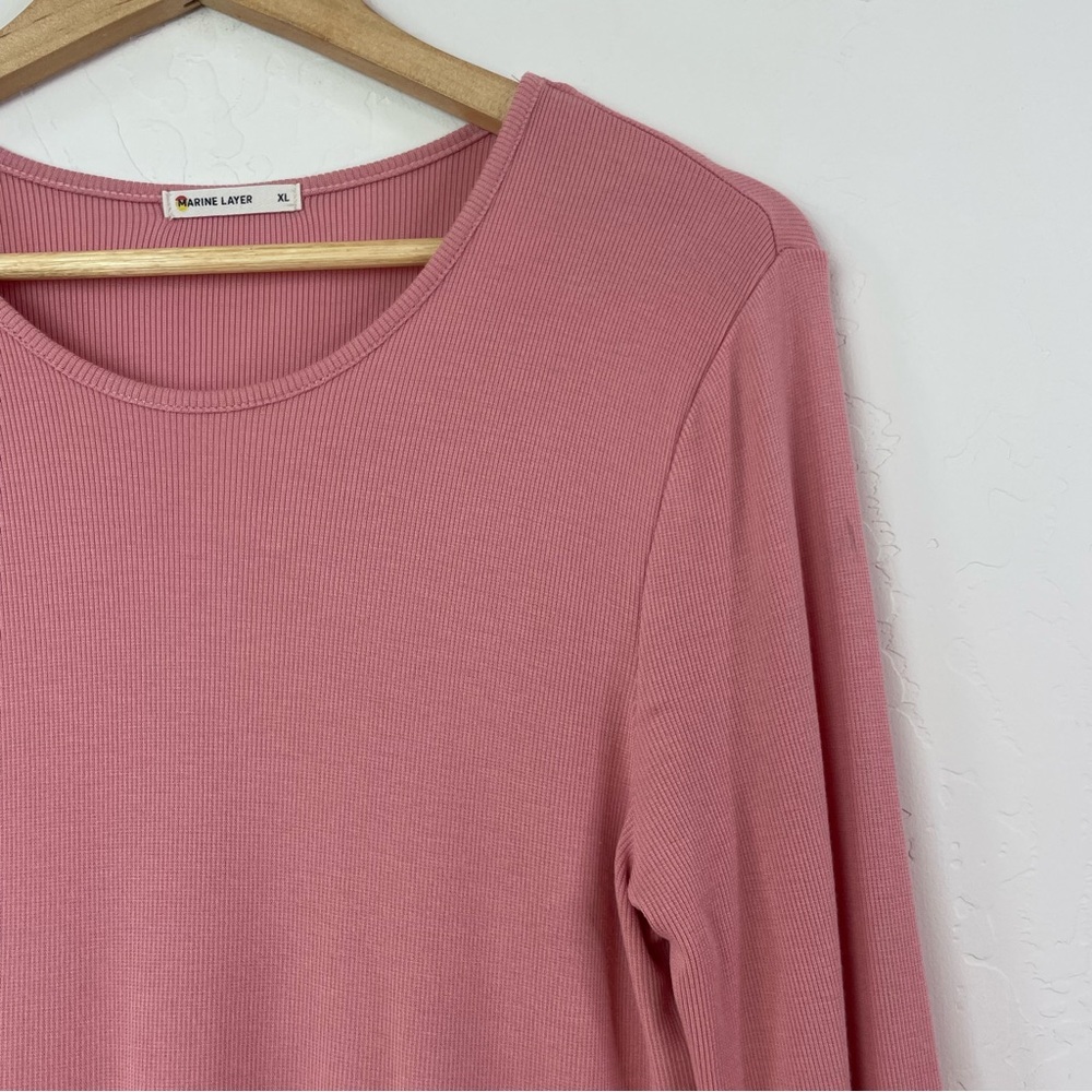 Marine Layer Dusty Pink Lexi Rib Crew Tee Stretch Tencel Long Sleeve Size XL - Picture 7 of 16